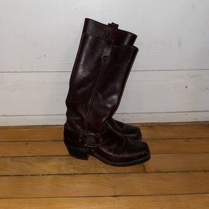 Frye Tall Harness Boot (brown oiled leather), 8W